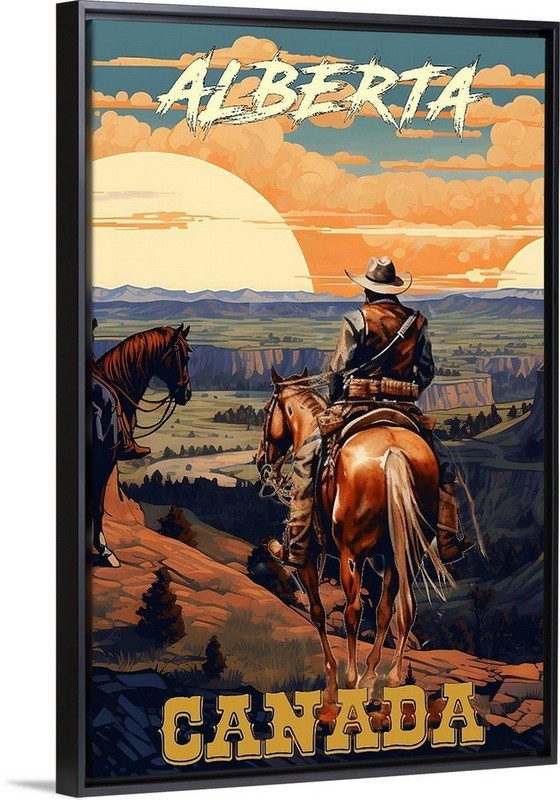Alverta Canada Cowboys Travel Poster Framed Canvas Old West Cowboy art