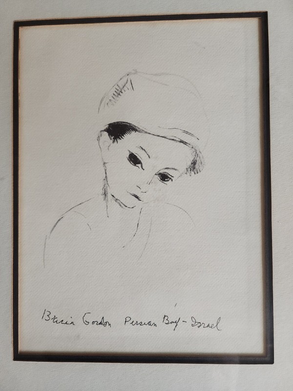 Bacia Gordon Original Ink Sketch “Persian Boy – Israel” Signed Vintage Art