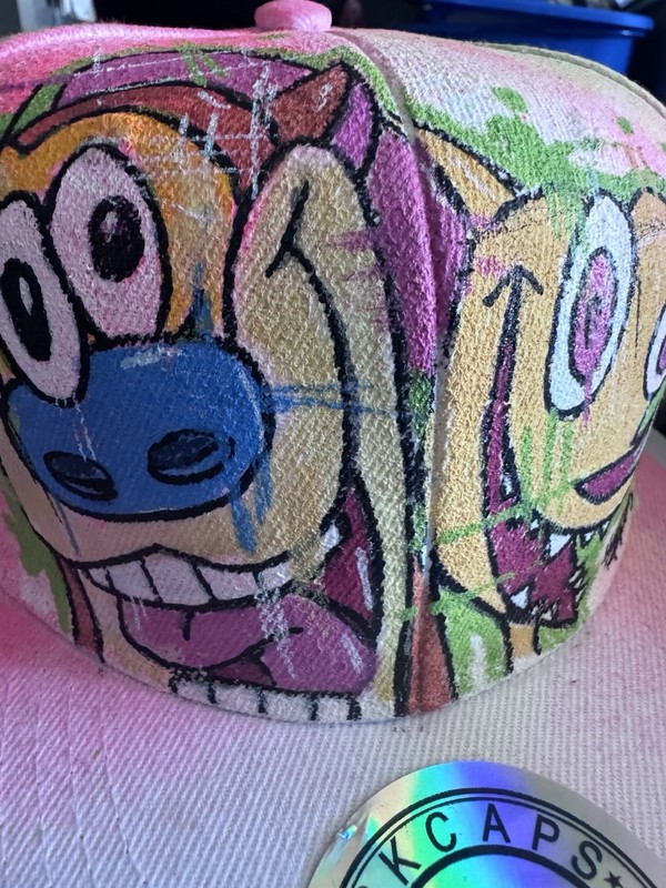 White Fitted 7 1/8 Hand Painted Graffiti Art Hat Hip Shortiez Ink Ren Stimpy gallery