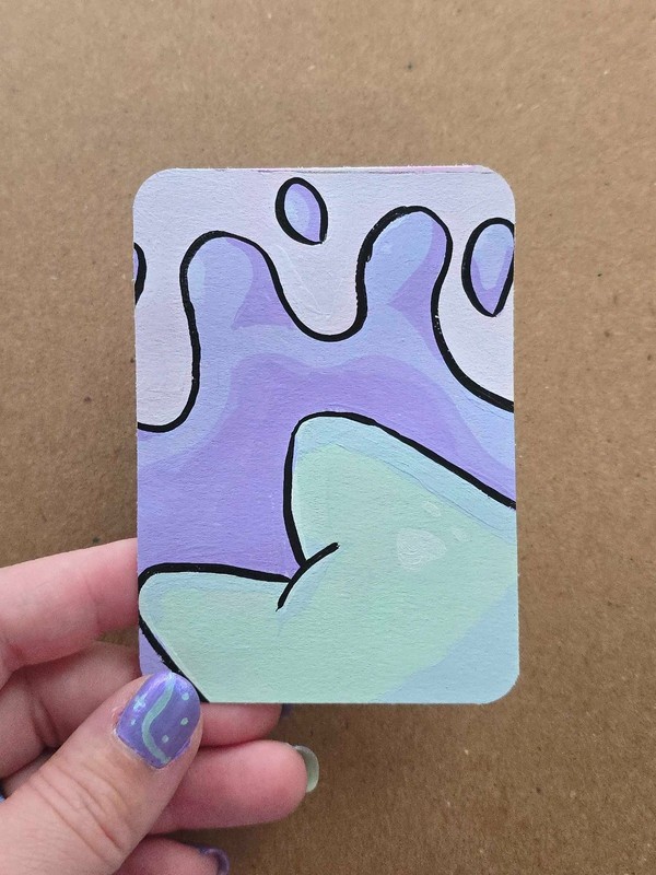 ACEO Original Silly Frog Pond Splash Cartoon Mini Art TheCottageFoxStudios