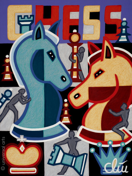 JACQUELINE DITT – Chess and the Knights PRINT mid size n.painting chess set