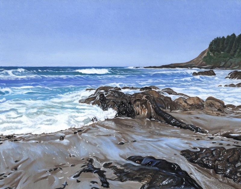 Original Oregon Seascape Painting Strawberry Hill Beach 11×14 Parry Johnson