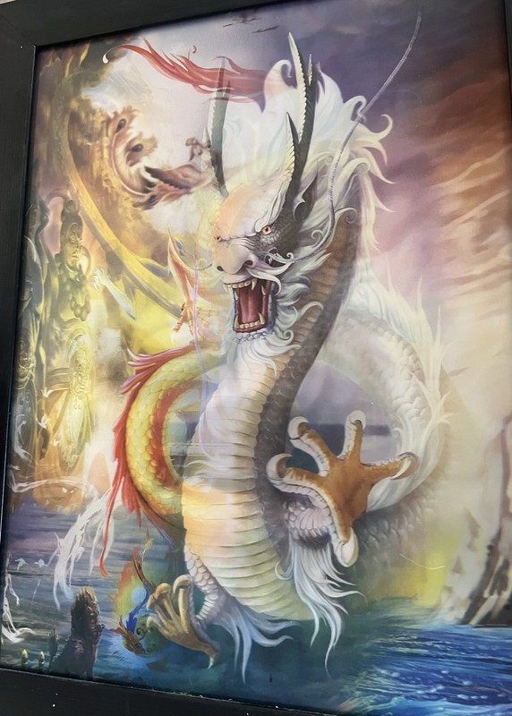 Framed Asian Dragon Fantasy Wall Art Colorful Dragon Ocean Print Home Decor