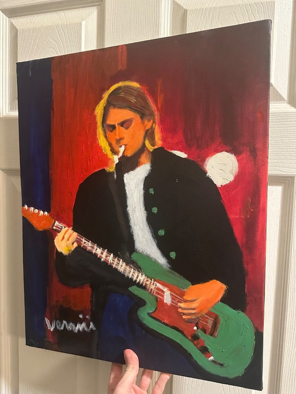 KURT COBAIN PAINTING AUTOGRAPHED by painter ART SIGNED BY THE ARTIST