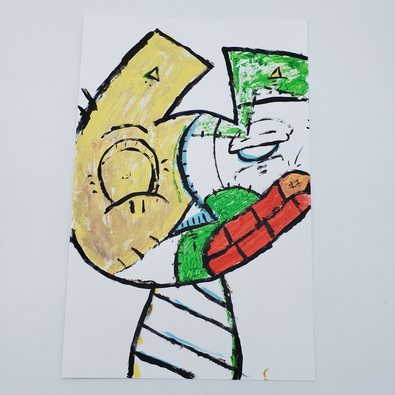 Rusty cat original Expressionism painting on paper by New York street artist