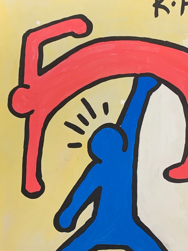 Keith Haring Signed Abstract Painting on Paper - Acrobats 11.5” X 8.5” gallery