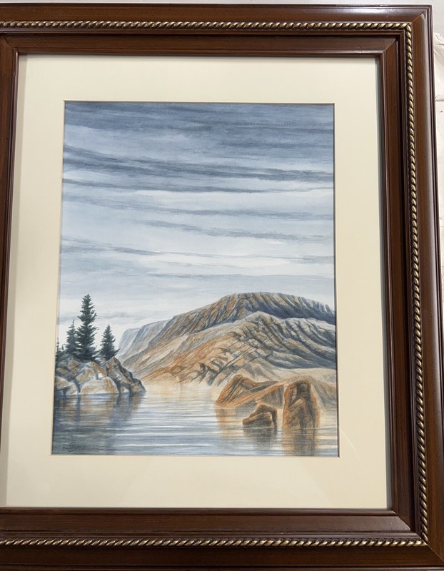 Columbia River Landscape Watercolor Painting Framed and Signed Robert Ficarra