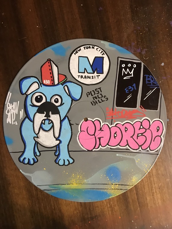 12″ record Hand Painted Bull Dog Cartoon NYC Transit Train Art Shortiez Ink