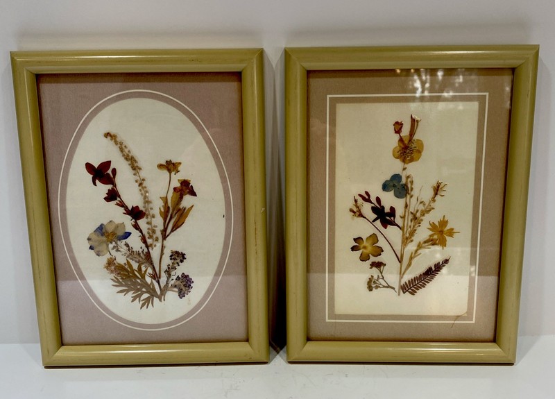 VTG FIGI Giftware Pressed Dried Flower Wall Art Pair Of Framed Pictures 7.5×5.5”