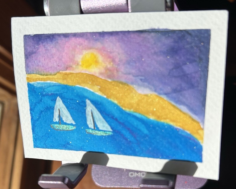 ACEO Original Watercolor Sunset Seascape Mini Painting Art Card Signed gallery