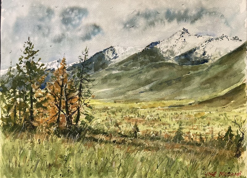 Watercolor Original Painting 11″ x 15″ Mountains NOT A PRINT