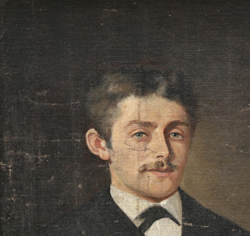 Unknown Mens Portrait With Mustache Oil On Canvas, Signed, Framed OOAK gallery