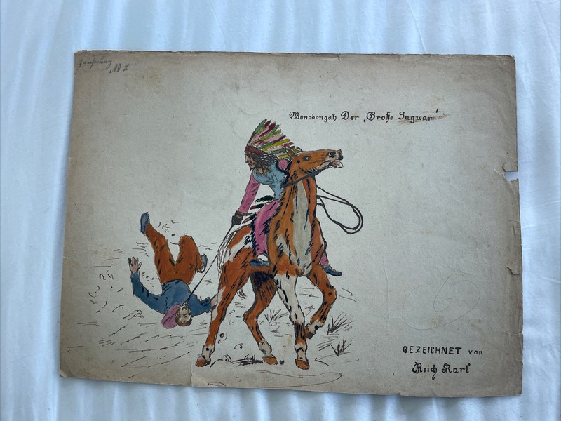 Watercolor Indian Der Große Jaguar German Karl Reich Art Deco Monongahela