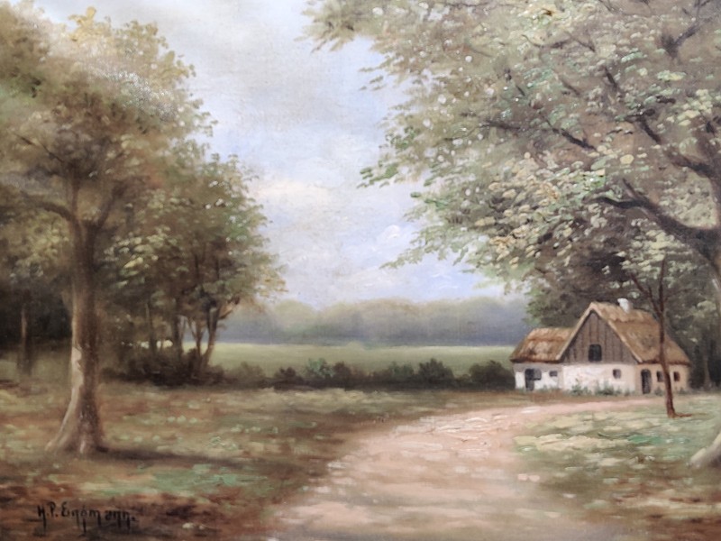 Hans Peter Engmann (1879-1938): COTTAGE IN FOREST, original oil painting gallery