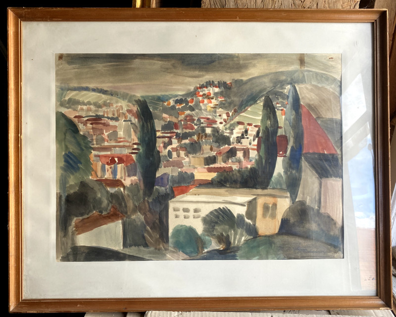 Watercolor Stuttgart for R S-T by J. Harder 1955 City Expressionist Roofs