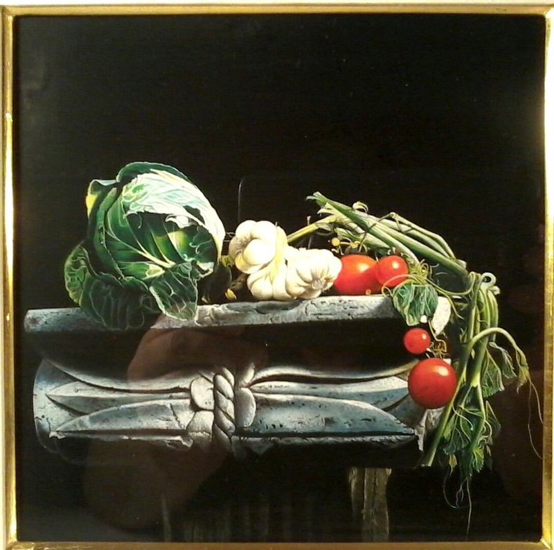PAIR (2) JAGGU PRASAD LISTED INDIAN REALIST Sd ORIG FRUITS & VEGGIES 22K FRAME gallery