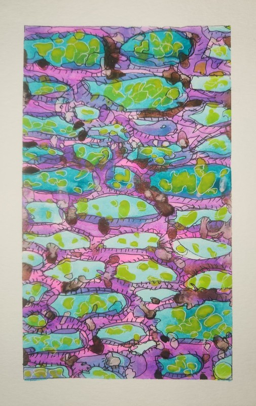 Cacti Amoeba- Original Abstract Watercolor W/ Ink Details, Unframed, 5.5 X 8.5″