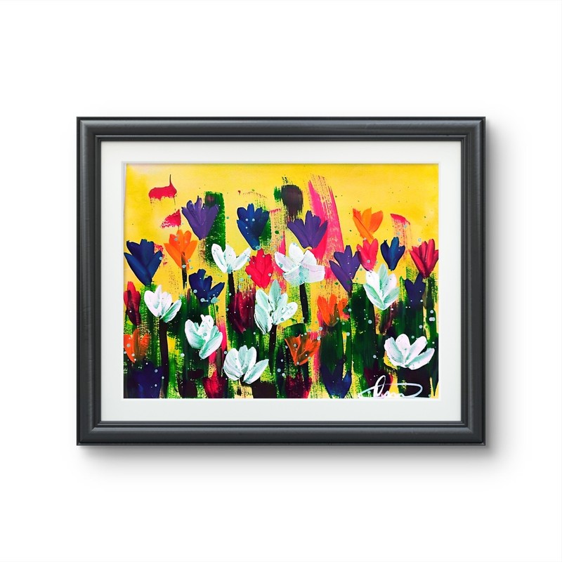 Original art 14 X 11 Mixed Media Colorful Flowers Modern Art Acrylic Painting