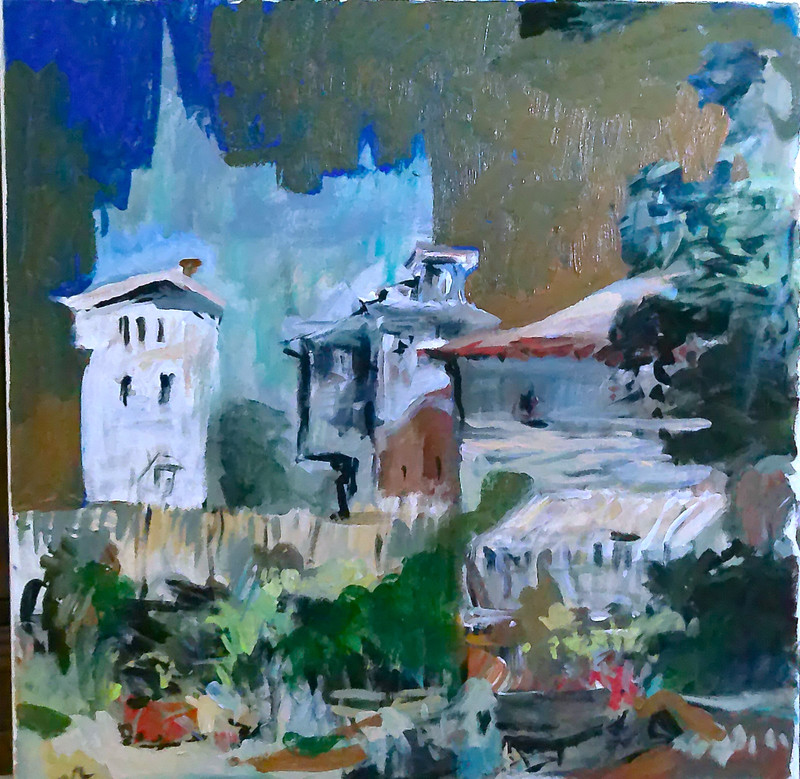 Cityscape Paris Cathedral Landscape Cubism Painting Original BVC 24"x24" Canvas