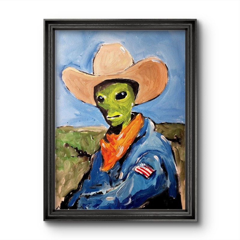 Aleph Original Art Alien 16×12 Abstract Expressionist Cowboy Painting Canvas