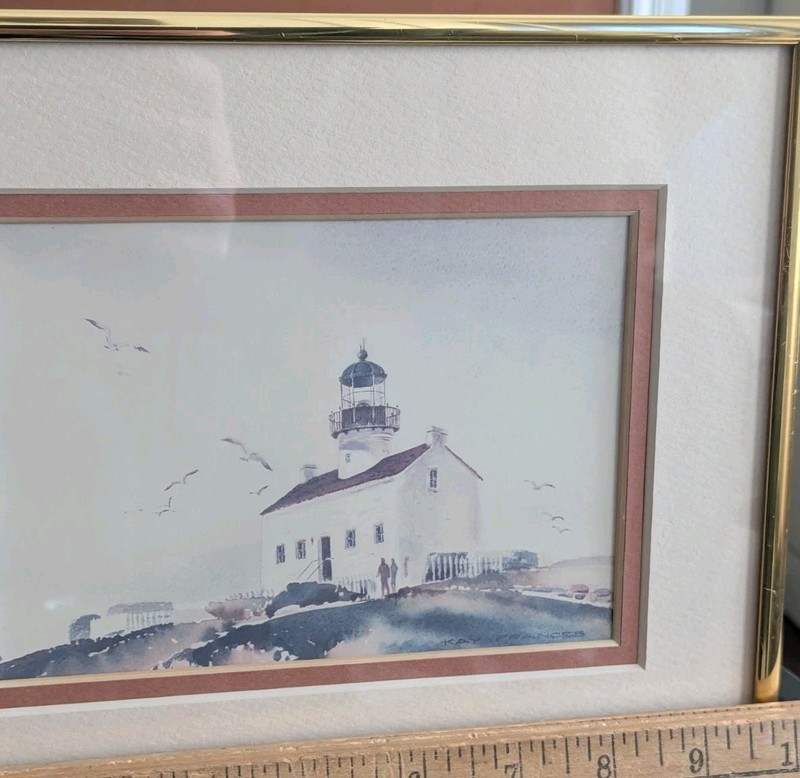Original Vtg Watercolor Painting San Diego Point Loma Lighthouse Signed Frances