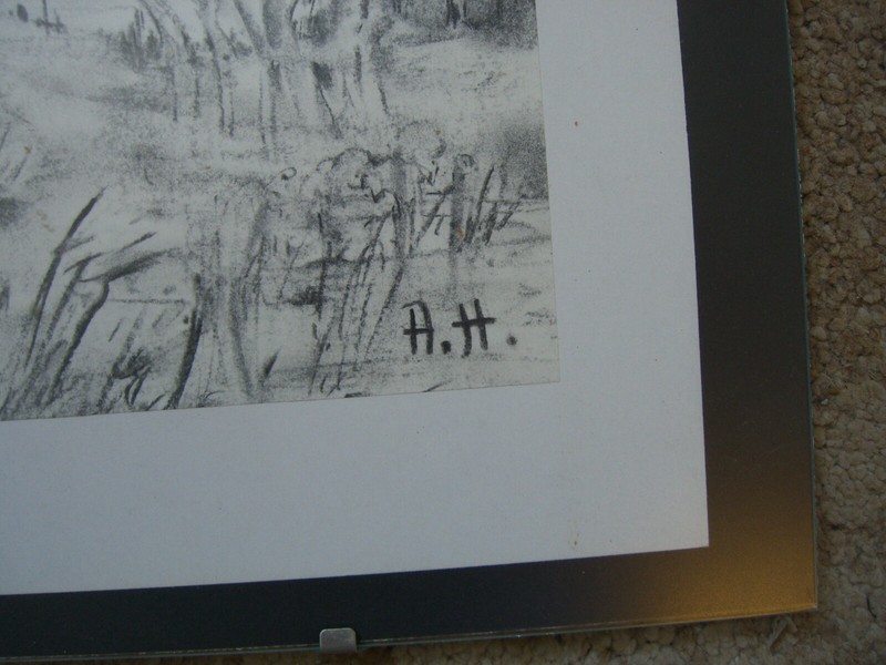Lithographie Monogr. Landscape Dark Gloomy Bare Hills Trees Shrubs Antique gallery