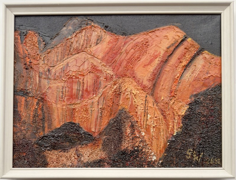Original 3-D Textured Painting by Gisela White Framed, Signed, Dated (2012).