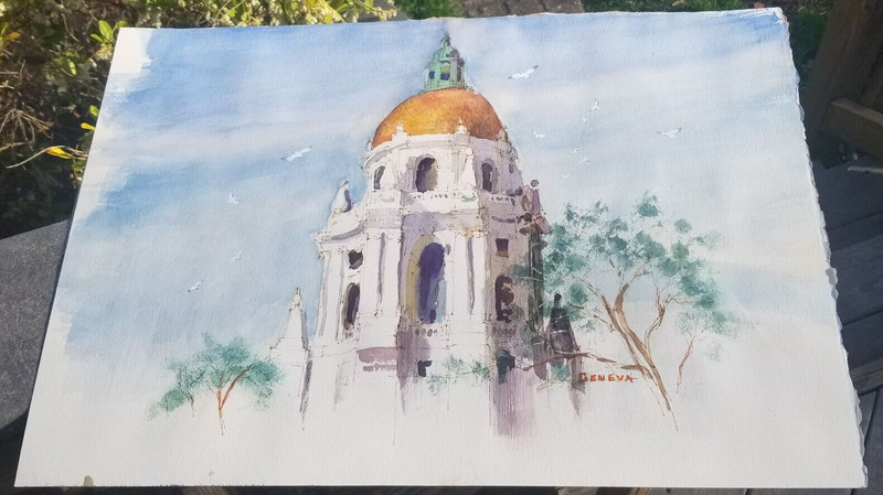 WATERCOLOR ART~UNFRAMED~DOMINICAN CHURCH, LVIV, UKRAINE~IMPRESSIONISM~SIGNED