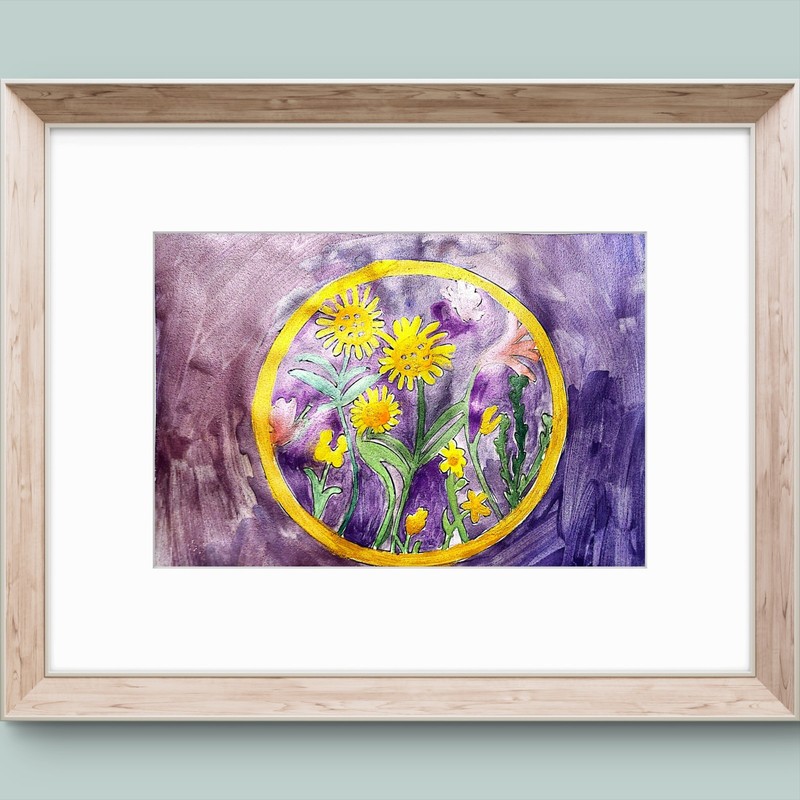 Garden On Purple Contemporary Expressionist Pearlescent Watercolor 9x12 Paper gallery