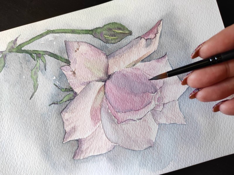 Original Artwork Modern Painting Landscape FLOWERS PINK ROSE Floral Arts Gift A5 gallery