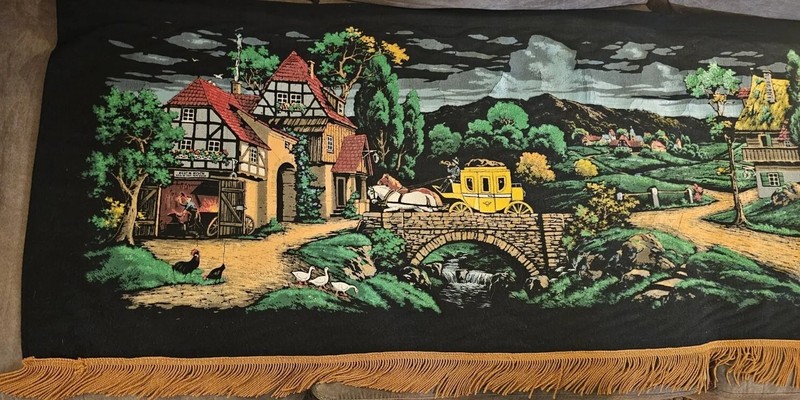 60s Vintage German Wool Painting With Gold Fring gallery