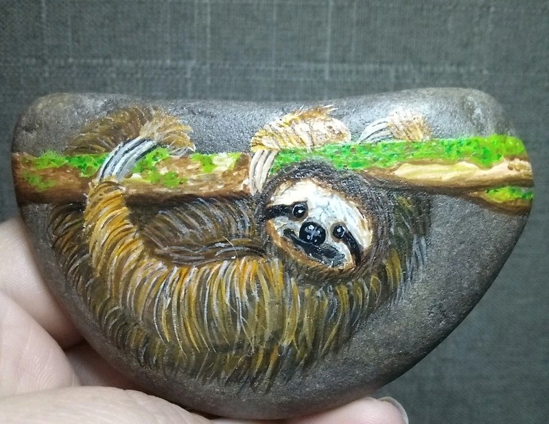 Hand Painted Art Rock – Sloth Painting – Animal