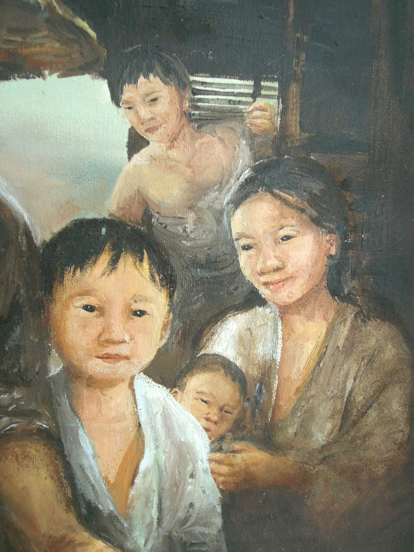 Den-711 Dianne Dengel OOAK "ASIAN FISHING FAMILY" oil painting 16"X20" gallery