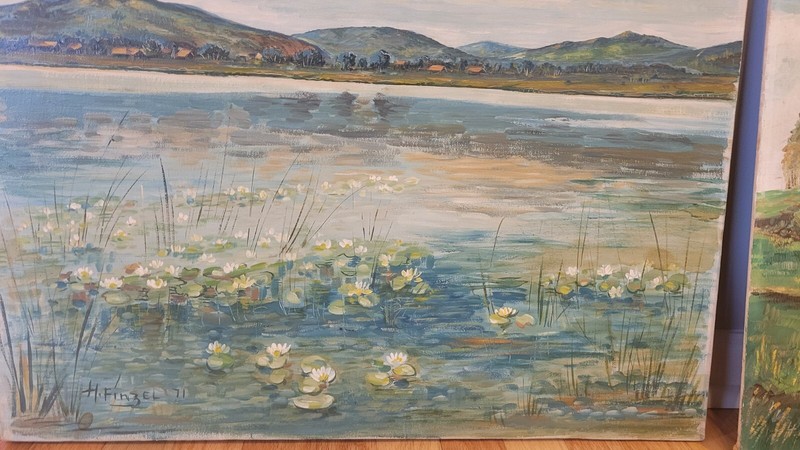 2 original vintage oil on board impressionist landscape by H.finzel can frame