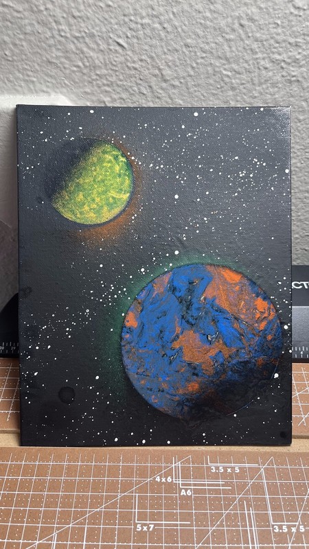 Original Spray Paint Art Galaxy Planets Canvas Painting Handmade