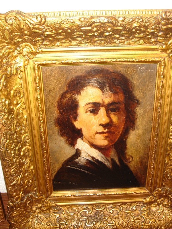 Antique oil painting, {Johannes Theuns, 1877- 1961, Self Portret – Rembrandt }.