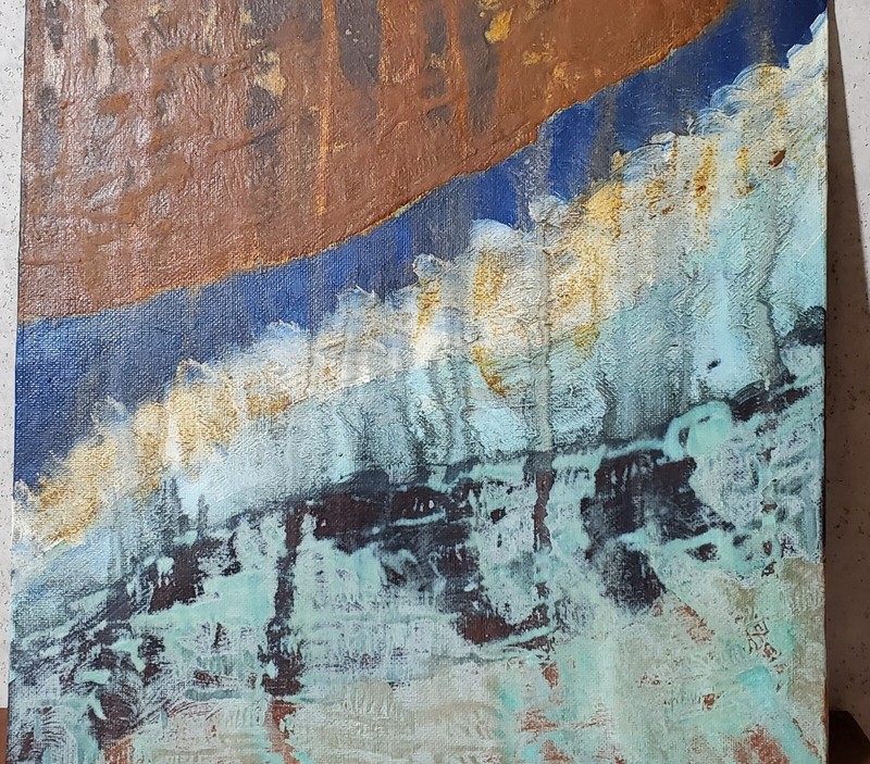 Mixed Media Acrylic & Metal Effects Paint 12 x 12 Canvas Panel Signed gallery