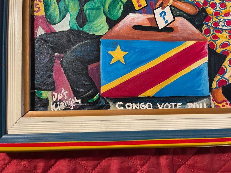 JP Kiangu Arfican listed artist painting "Congo Vote 2011" acrylic on canvas gallery