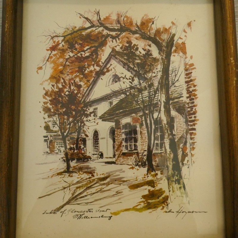 Williamsburg Signed John Haymson Sketch Watercolor Print 14 x 16 Framed Set Of 2 gallery