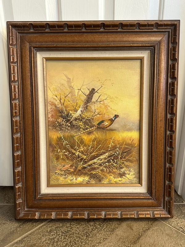 Vintage Oil Painting «Bird and Landscape» Size 24 x 20 Signed~Framed