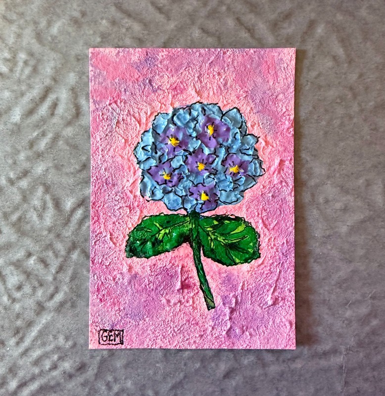 ATC ACEO Original Acrylic Impasto Painting of Hydrangea by GEM 3.5″ x 2.5″