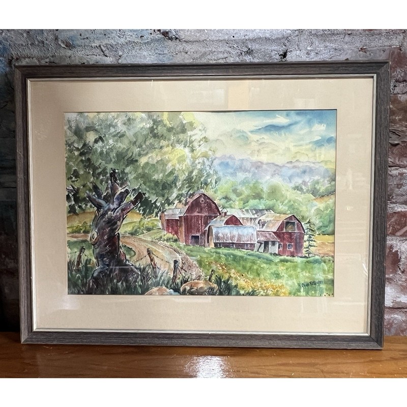 Southern Tier Farm Watercolor Landscape Painting Framed Clyde Ruttenber 19×25