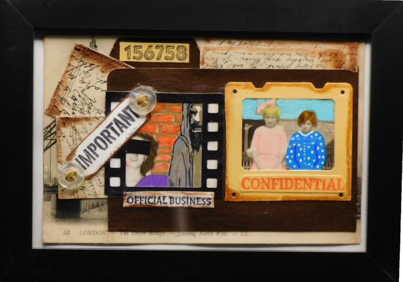 Mystery Spy Folder Framed Original Naive Folk Outsider Art 4x6 Collage Potocki gallery