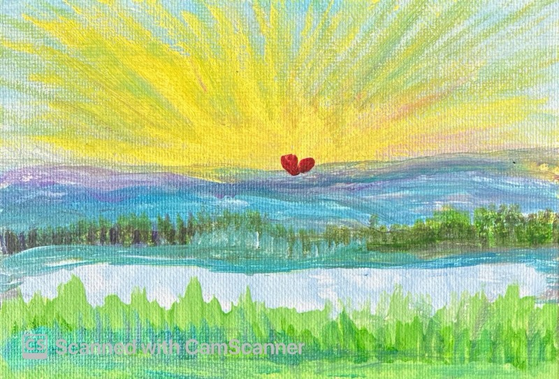 BLESSED#1352 Heart Sunrise Burst 4x6 Original Canvas Board Art Modern Abstract gallery