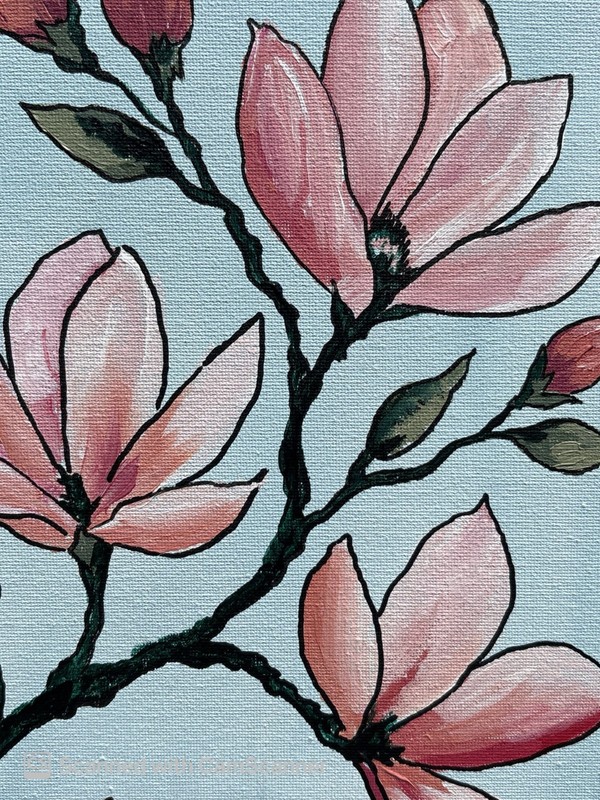 Blush Pink Magnolia Branch Original Acrylic Painting 11x14 Signed Canvas Art gallery