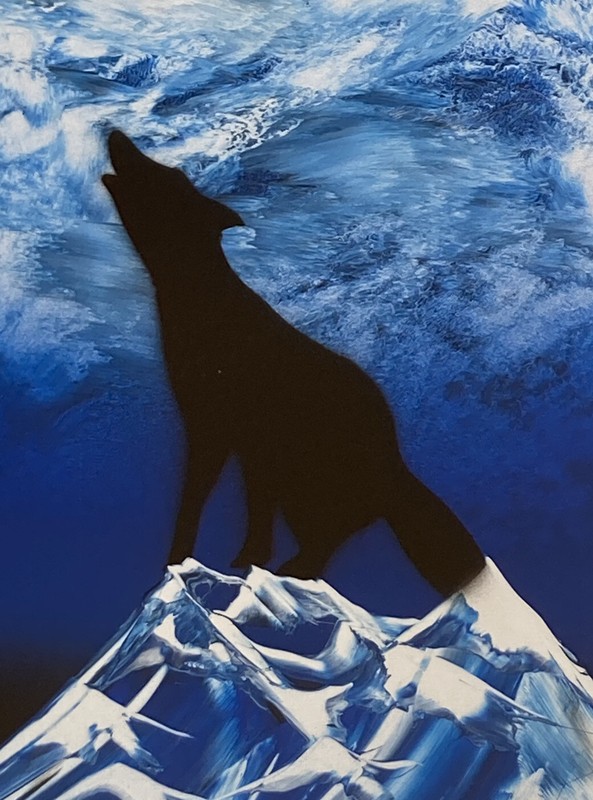 Original Acrylic Painting Artist Signed Howling Wolf Night Sky Full Moon Art gallery