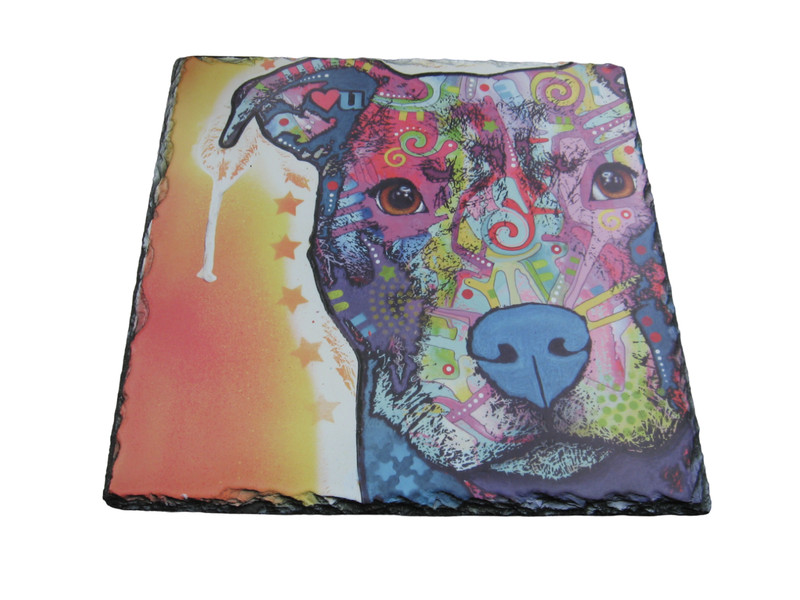 Heart U Pit Bull Dog Slate Slab Art 11.5″ x 11.5″ Dean Russo – Trivet or Stand