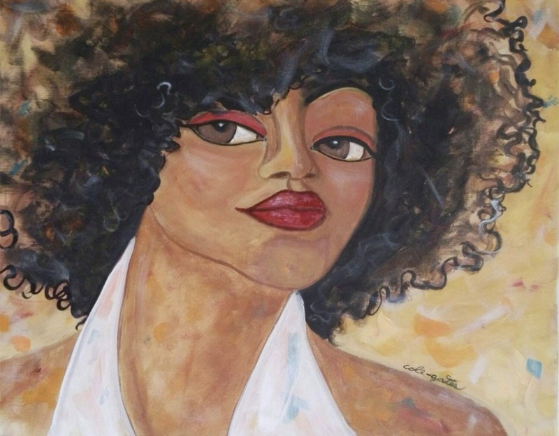 ORIGINAL 16x20 African American Abstract Portrait Painting Canvas Art, 2015