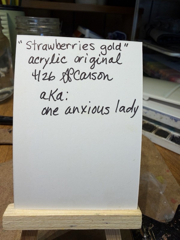 ACEO, Signed, Red Strawberries. Watercolor and Acrylic Artist; one anxious Lady gallery
