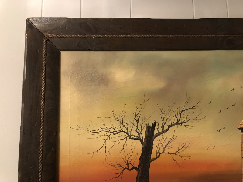 Artist Signed Everett Woodson Fredrix Framed Old Barn Oil Painting 42”x 30”x2” gallery